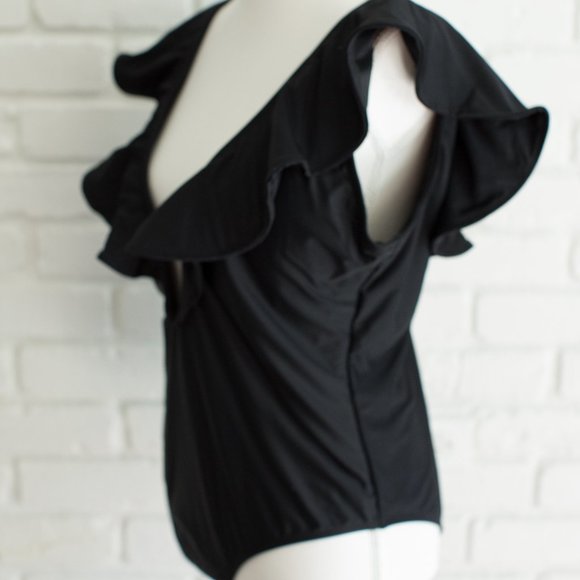 XL Ruffle Top, One Piece, Black Swimsuit - Picture 3 of 6